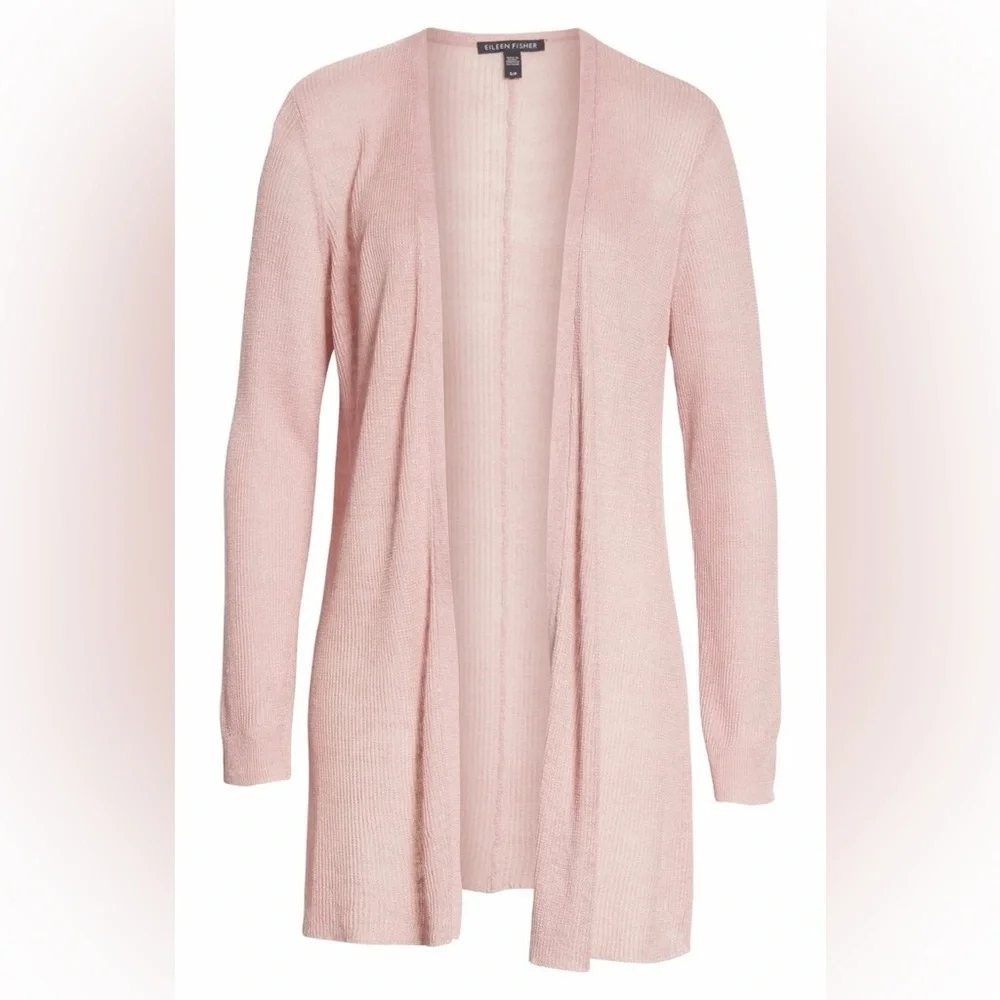 Eileen Fisher Women's Medium Open Front Cardigan Organic Linen Cotton Blush Pink - Picture 1 of 16